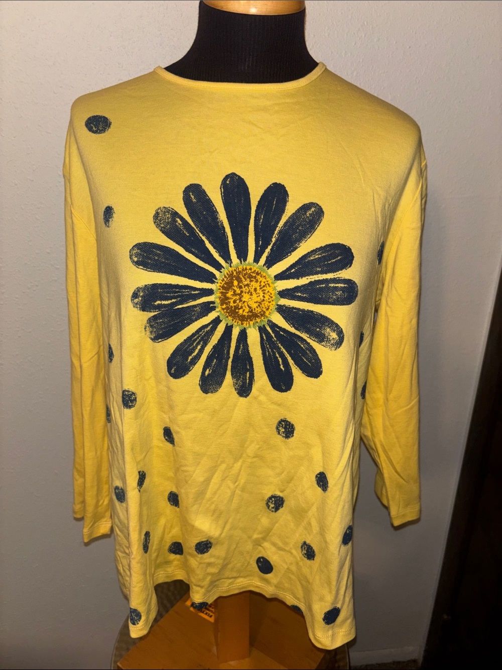 Jess & Jane Pullover Polka Dot Sunflower 100% Cotton Top Size 2X